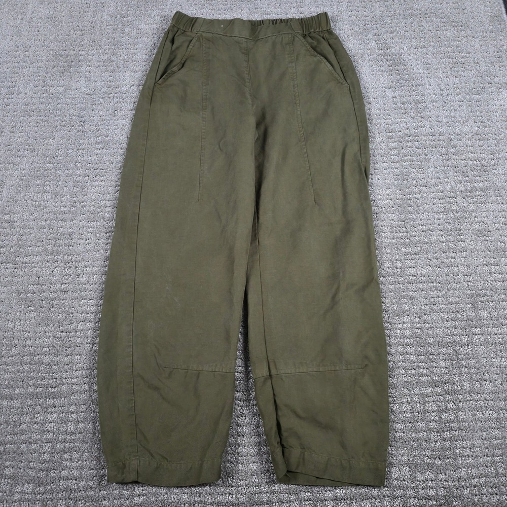 Eileen Fisher Pants Womens XXS Green Tencel Linen Lantern Tapered Elastic Waist
